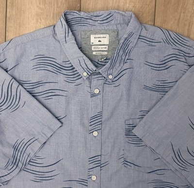 Quiksilver Swell Vision Short Sleeve Button-Down Shirt-Mens 2XL-Slate Blue Waves