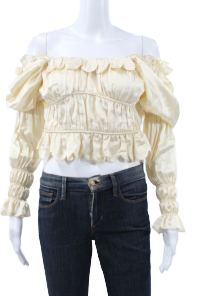 Loeffler Randall Women Cropped Silk Off the Shoulder Long Sleeve Blouse Size SFree Shipping in US $100+ Orders | $6.95 Orders Below