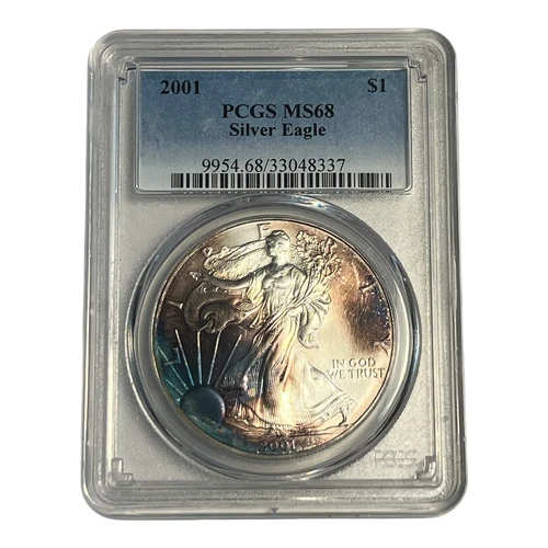 2001 $1 American Silver Eagle PCGS MS68 - Fantastic Toning 7A