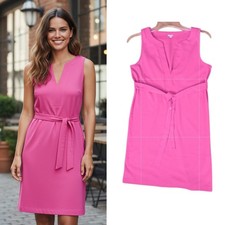 J crew Shift Dress Wmn's Sz S Pink Sleeveless Belted Cotton Jersey Knit V Neck