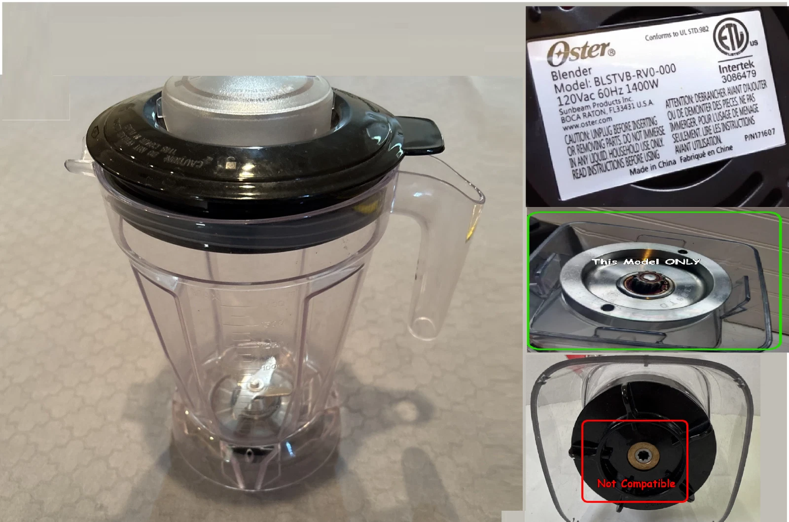 Oster Blender Versa BLST VB BPA Free Replacement Jar Blade & Lid 60 OZ