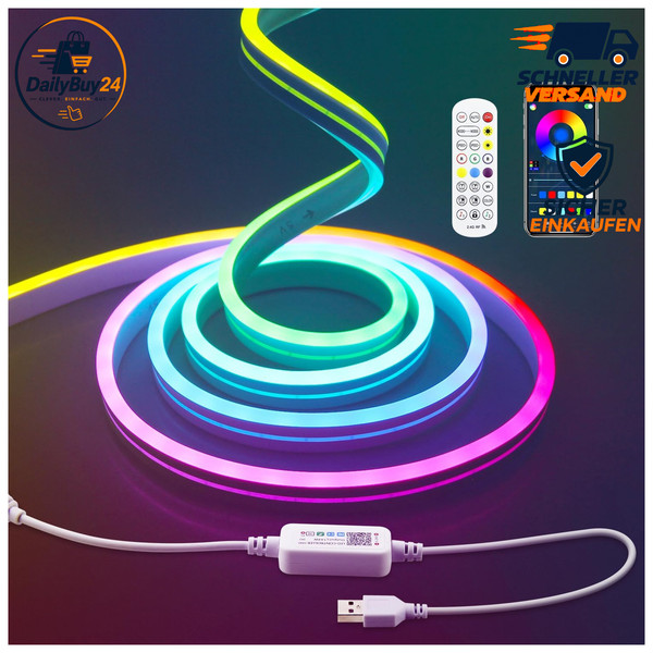 LED Neon Streifen RGB Wasserdicht Dimmbar Mit Fernbedienung App-Steuerung 2M-image
