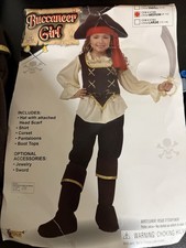 Pirate Girl Costume Halloween Buccaneer Child Medium 8-10 Hat Shoes Pants Shirt