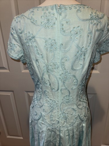 Talbots Women’s Shortsleeved Dress Size 10 Sea-Foam Green Beaded Top - Picture 7 of 11