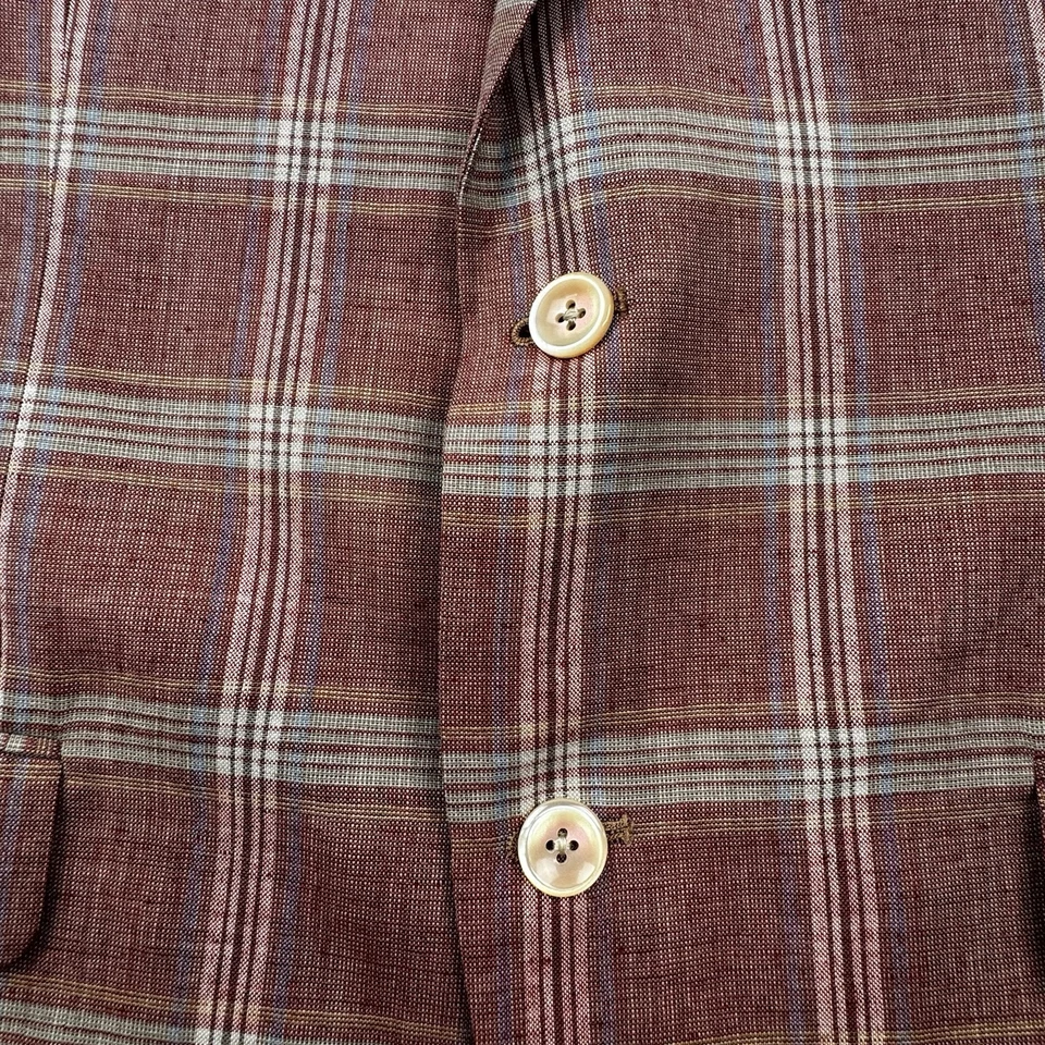 Chaqueta Blazer Alan River Para Hombre 42R Rojo Cuadros Abrigo Deportivo Mezcla de Lino Foto 3 de 4