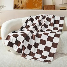 Checkered Throw Blanket, Super Soft and Warm Fluffy Fleece Blanket for Couch,
