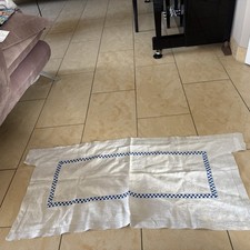 Handgewebter alter Leinen Grob Schürzen Stück blauen  Streifen