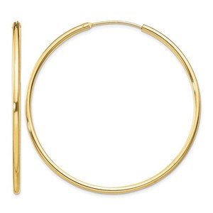 Authentic Sterling Silver Flash Gold-plated 2mm Endless Hoop Earrings L-50 mm