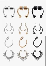 12Pcs Stainless Steel Fake Nose Ring Hoop for Men Women