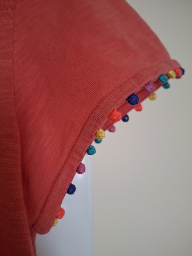 Boden Pom Pom Trim Slub Cotton Top. Size S(36") Orange Mix - Picture 2 of 4