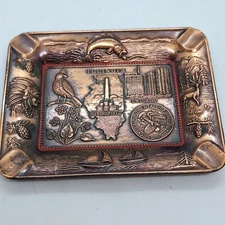 Vintage Illinois Metal Souvenir Ashtray Travel Landmarks Graphics Made in Japan