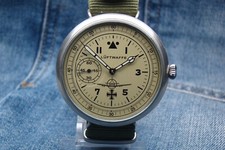 GERMAN PILOT LUFTWAFFE MILITARY WATCH WAR2 WW2 TYPE serviced working w strap 4