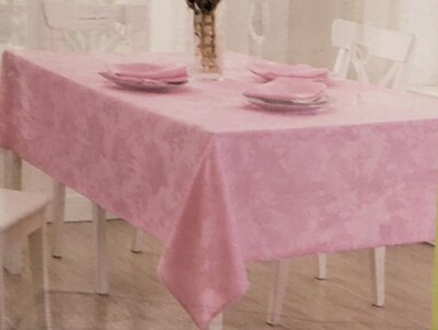 Fabric Tablecloth 52''x70'' Oblong, DAMASK FLOWERS ON PINK, SPRING DAYS, NB