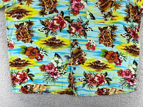 George Shirt Mens 2XL XXL Blue Yellow Floral Hula Girl Guitar Print Hawaiian - Picture 8 of 15