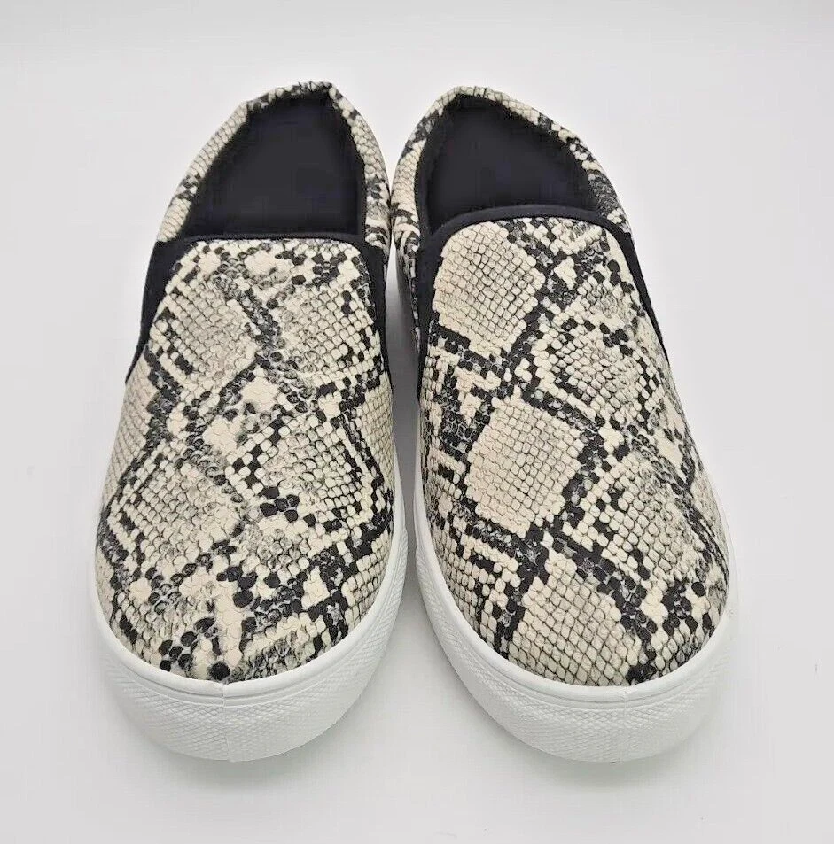 Zapatos Qupid Crema y Negro Estampado de Serpiente Zapatilla Sin Cordones Zapato de Cubierta para Mujer Talla 9 Foto 4 de 4
