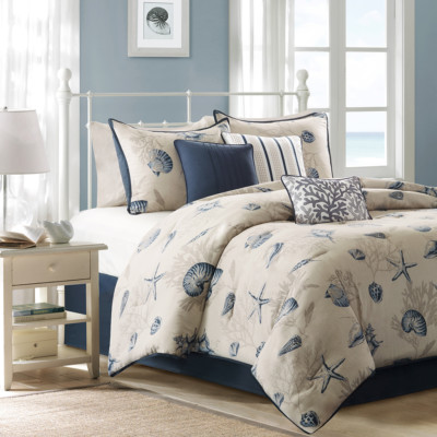 Beautiful Modern Beach Coral Shore Ocean Seashell Nautical Blue