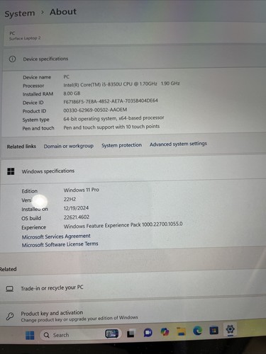 Microsoft Surface Laptop 2 i5-8350U 1.7GHz 8GB RAM 128GB Touchscreen Wind11 +WTY - Picture 3 of 3