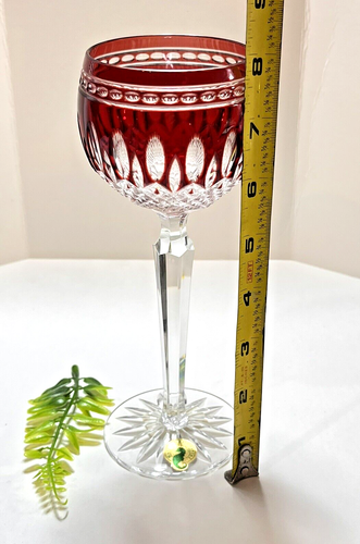 PAIR Of Waterford Clarendon- Ruby Hock Crystal Wine Glasses Cut To Clear - Picture 16 of 19