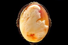 LARGE ART NOUVEAU LADY CAMEO 12K GOLD FILLED STERLING PENDANT BROOCH PIN D116-03