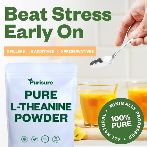 Polvo Purisure L-teanina, 100 g, concentración y salud cerebral, 1000 porciones - Imagen 4 de 12