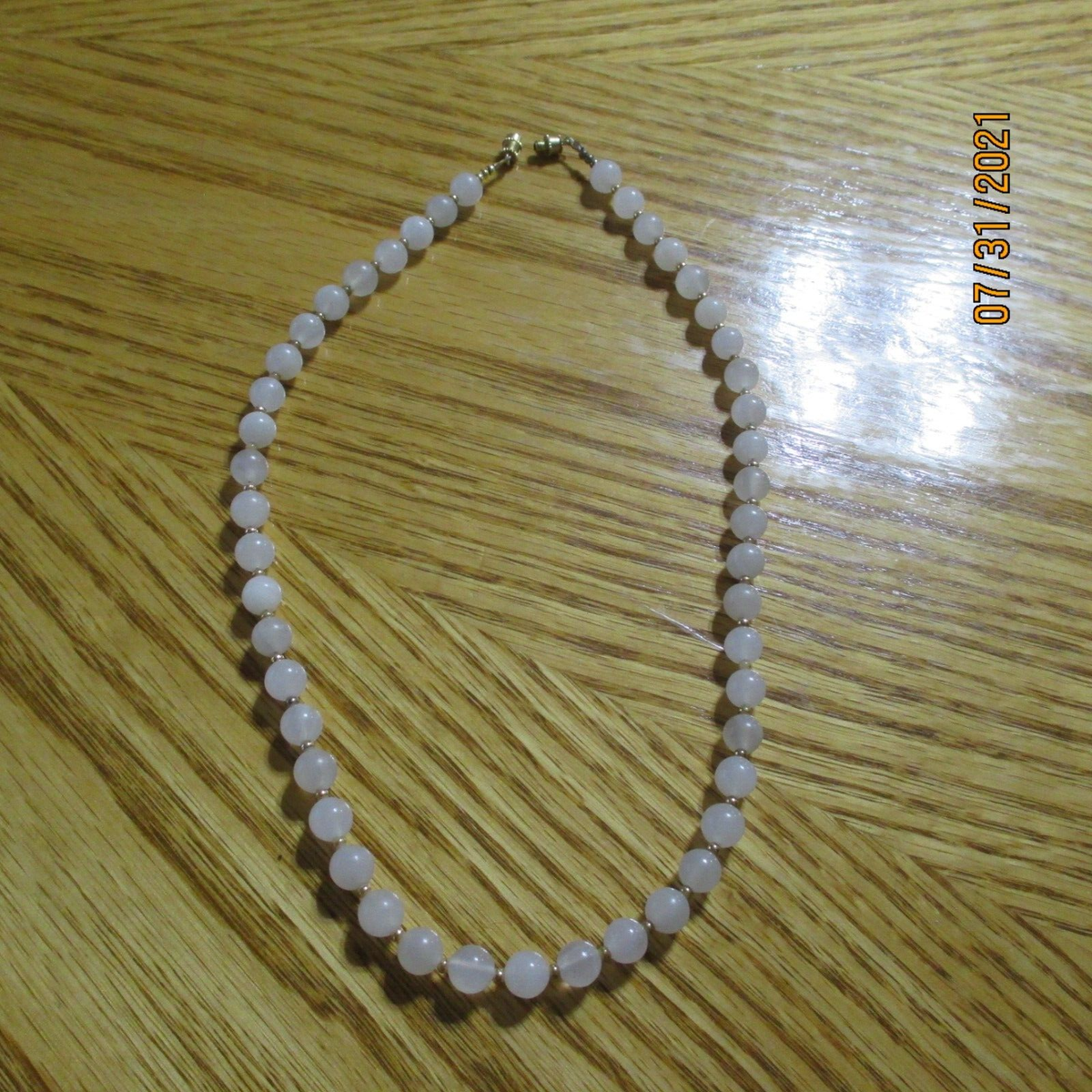 VINTAGE Moonstone GLASS Bead NECKLACE Frosted WHITE Gold AVON Necklace 16