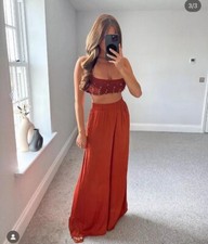 ZARA NEW WOMAN SS21 COPPER FLOWING WIDE-LEG TROUSERS REF:9929/039 SIZE L