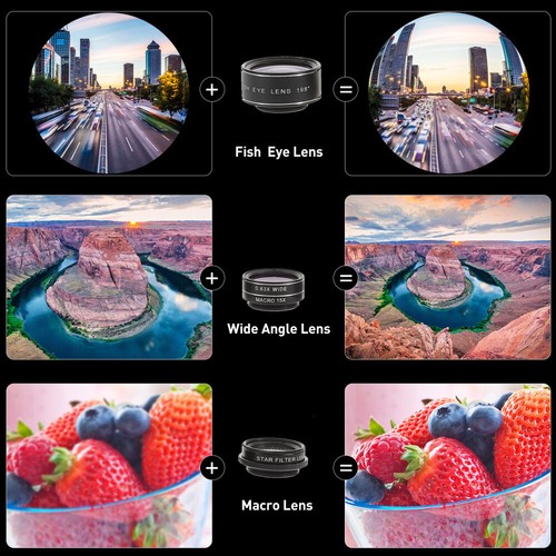 Mobile Phone Lens Set Cell Camera Lenses Kit Attachment Fish Eye - Zdjęcie 2 z 12