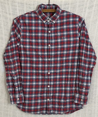 Vineyard Vines Boy s Large Red & Blue Plaid Button Up L/S Flannel Whale Shirt