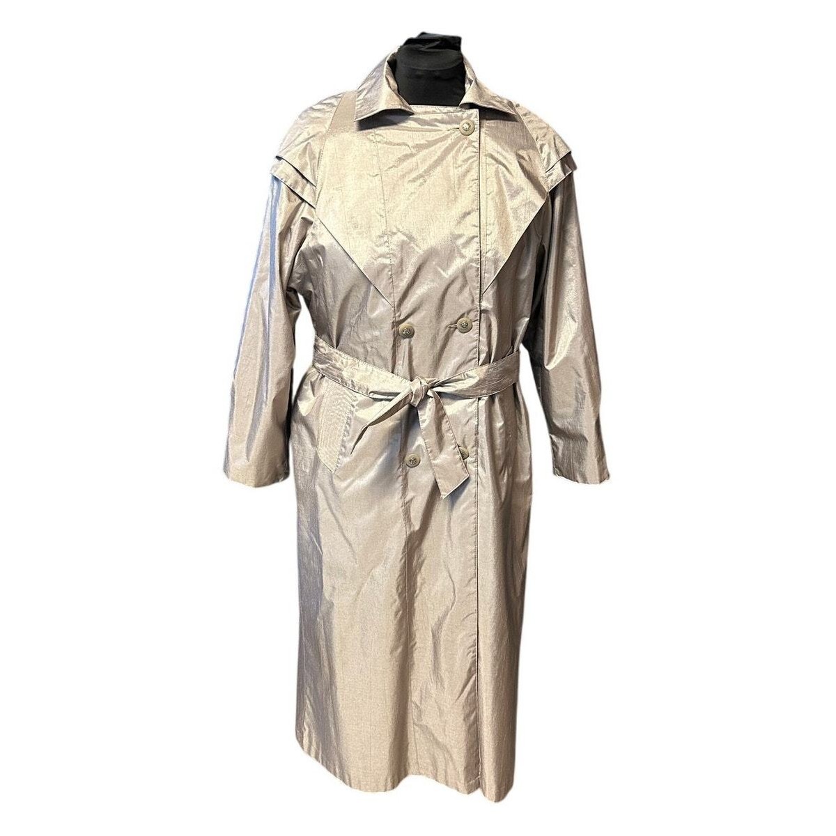 British Mist Shimmering Champaign Insulated Double Breasted Trench Coat  Size 10