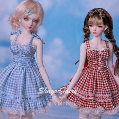 1/4 Resin BJD Doll SD Ball Joint Doll Plaid Lace Dress Girl Female Gift Full Set