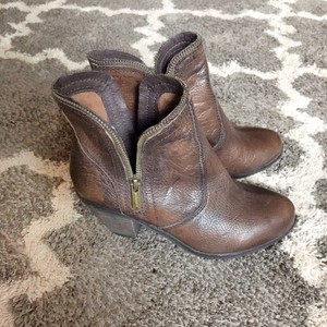 brown booties block heel