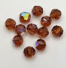 6pc Swarovski Crystal Madeira Topaz AB 10mm Faceted Round 5300 Beads; Vintage
