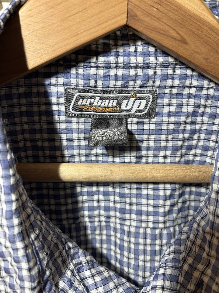 Camisa Urban Pipeline Cuello Para Hombre XXL Abotonada Manga Corta Azul/Blanco Cuadros Foto 3 de 4