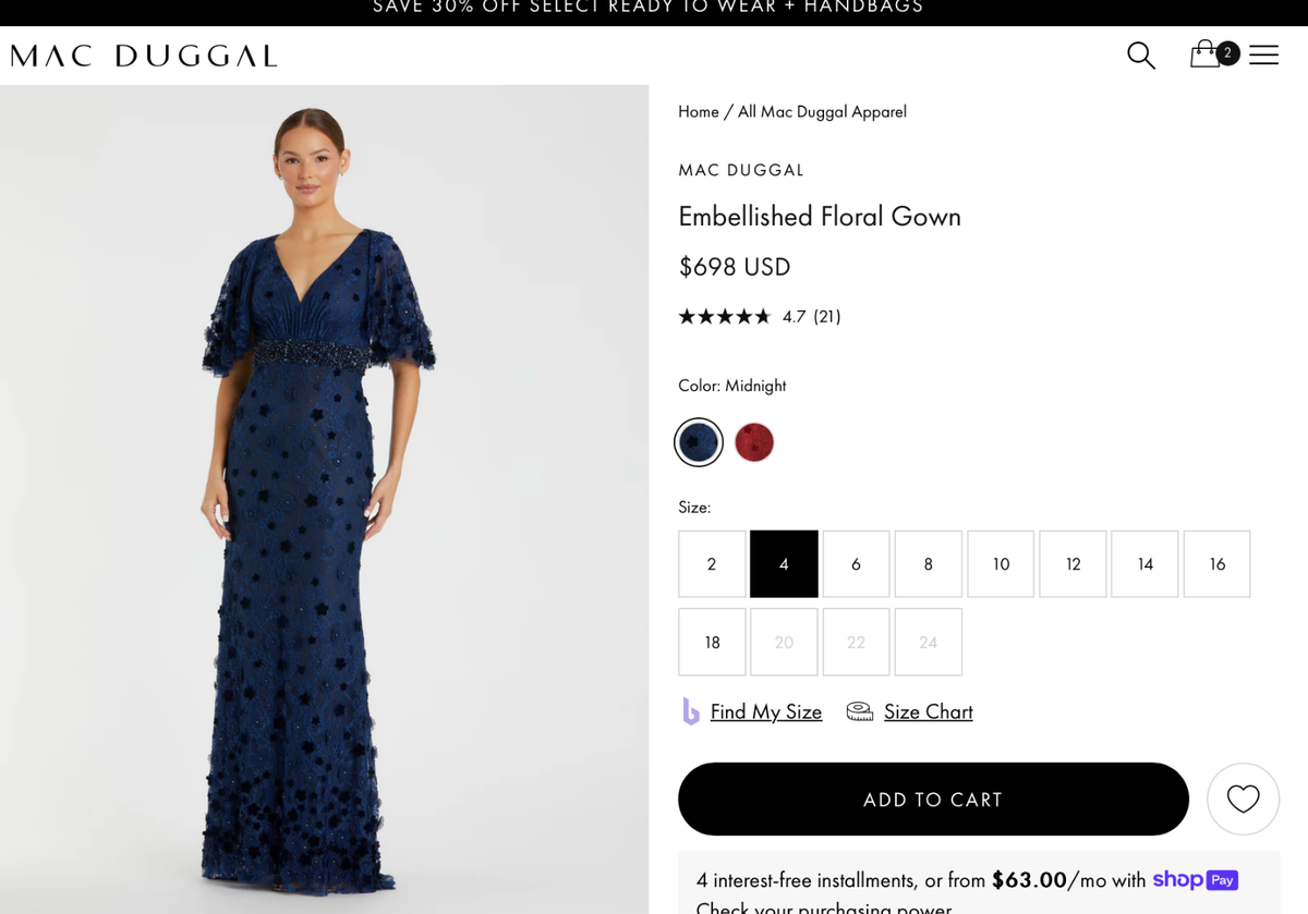 NWT Mac Duggal [ 4 ] 67712 Cape Sleeve Appliqué Embellished