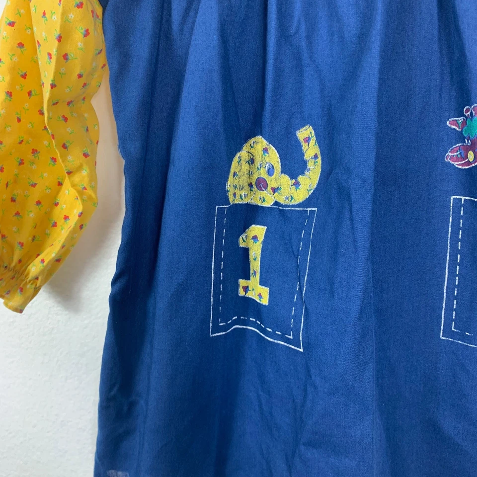 Vestido Vintage Niños 5 Azul Amarillo Floral Manga Larga Cuello En Capas Look JcPenney Foto 3 de 4