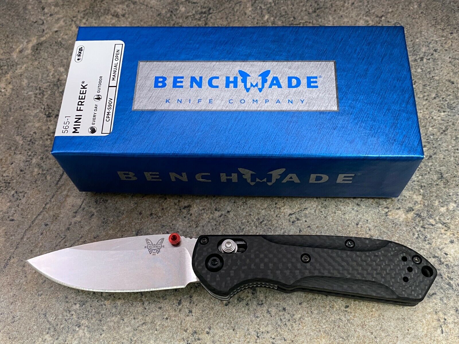 Benchmade Mini Freek Folder Carbon Fiber Scales and True Red