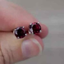 2Ct Round Cut Lab-Created Red Ruby Solitaire Stud Earrings 14K White Gold Plated