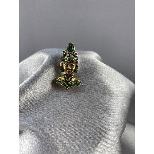 Figural Antique Gold & Emerald Green Pin Brooch Siamese Asian Small - Picture 2 of 6