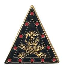 Masonic Skull, Crossbones & Lights Triangle Gold Plated Enamel Lapel Pin Badge
