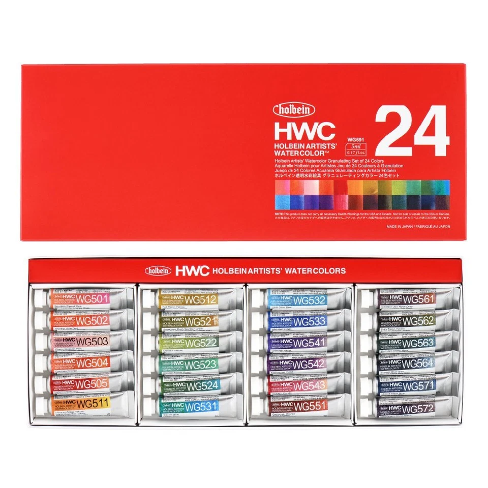 Holbein Transparent Watercolor Paint Granulating Colors 24 color set WG591