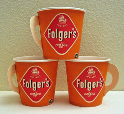 3 Folgers Waxed Sample Instant Coffee Cups Old Stock