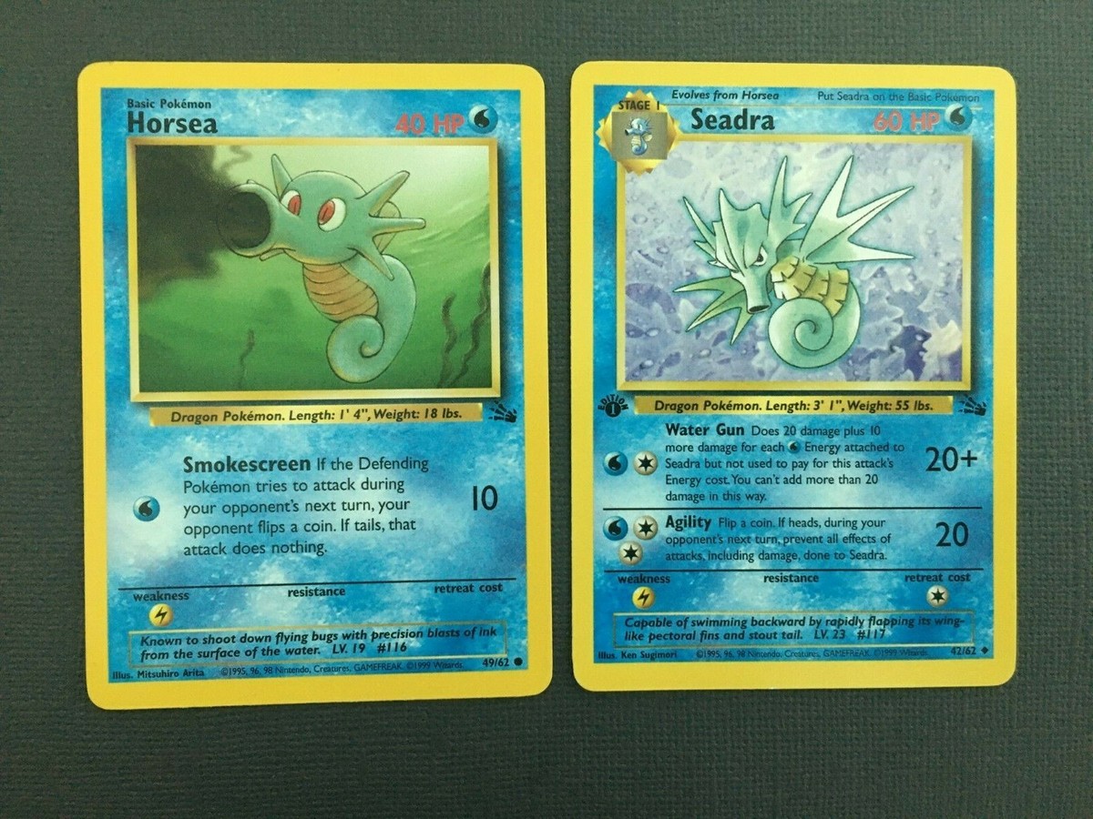 1st Edition Seadra 42/62 POKEMON , Horsea 49/62- Fossil - Near Mint