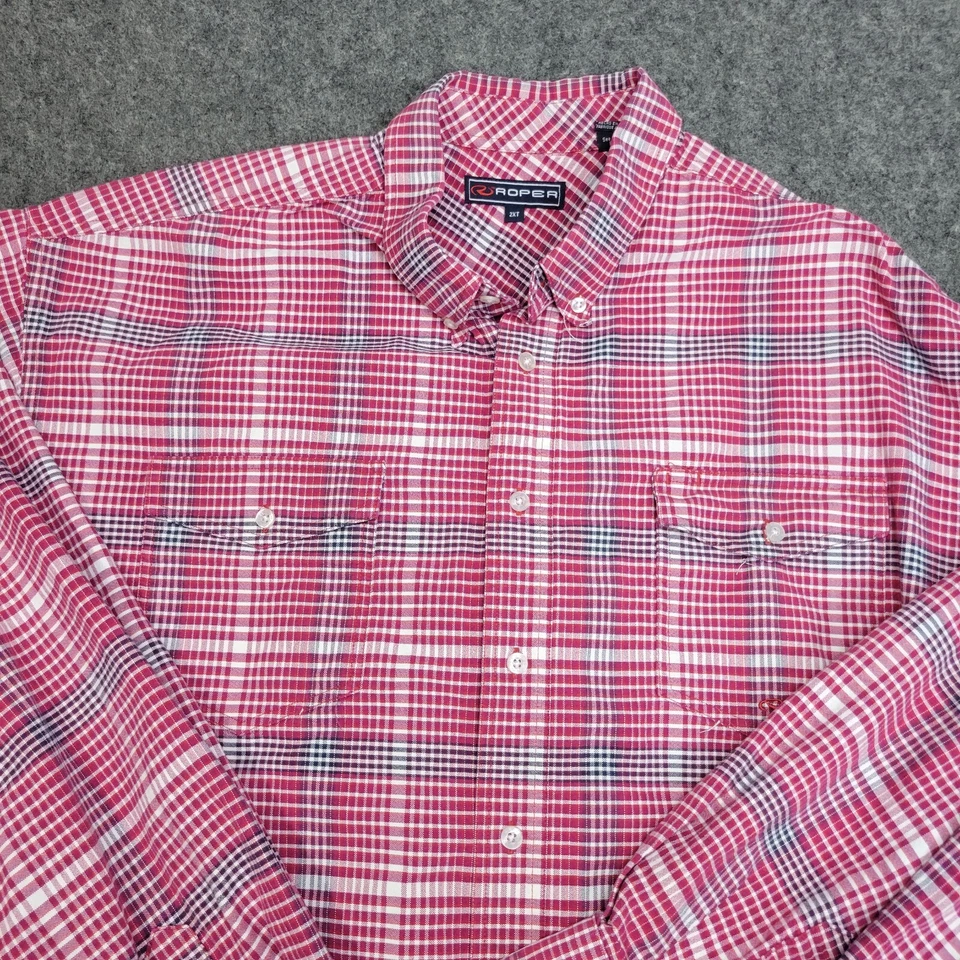Roper Shirt Mens 2XLT Red Plaid Western Cowboy Outdoor Rodeo Ready Country - Image 4 of 4