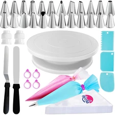 88 Pcs Cake Decorating Kit with Cake Turntable - Includes 50 Disposable + 2 Reus