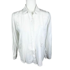 Rails Button Up Shirt Women Small White Eyelet Stars Long Sleeve Casual