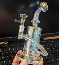 7" THICK Iridescent Beaker BONG Glass Water Pipe Helix rig  Hookah 10mm bowl