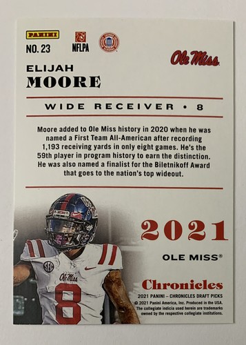 Panini Chronicles 2021 Elijah Moore Ole Miss Rebels naranja radiocontrol #23! - Imagen 2 de 2