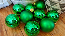 Set Of 9 Shiny And Matte Finish Deep Green Glass Ball Christmas Ornaments