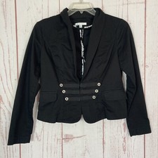 CAbi Size 8 Black Jacket Button Blazer Military Style Stretch Cotton Hook Loop