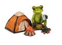 717986 Frosch Mit Zelt 16Cm Aus Kunststein Gefertigt Und Bunt Bemalt